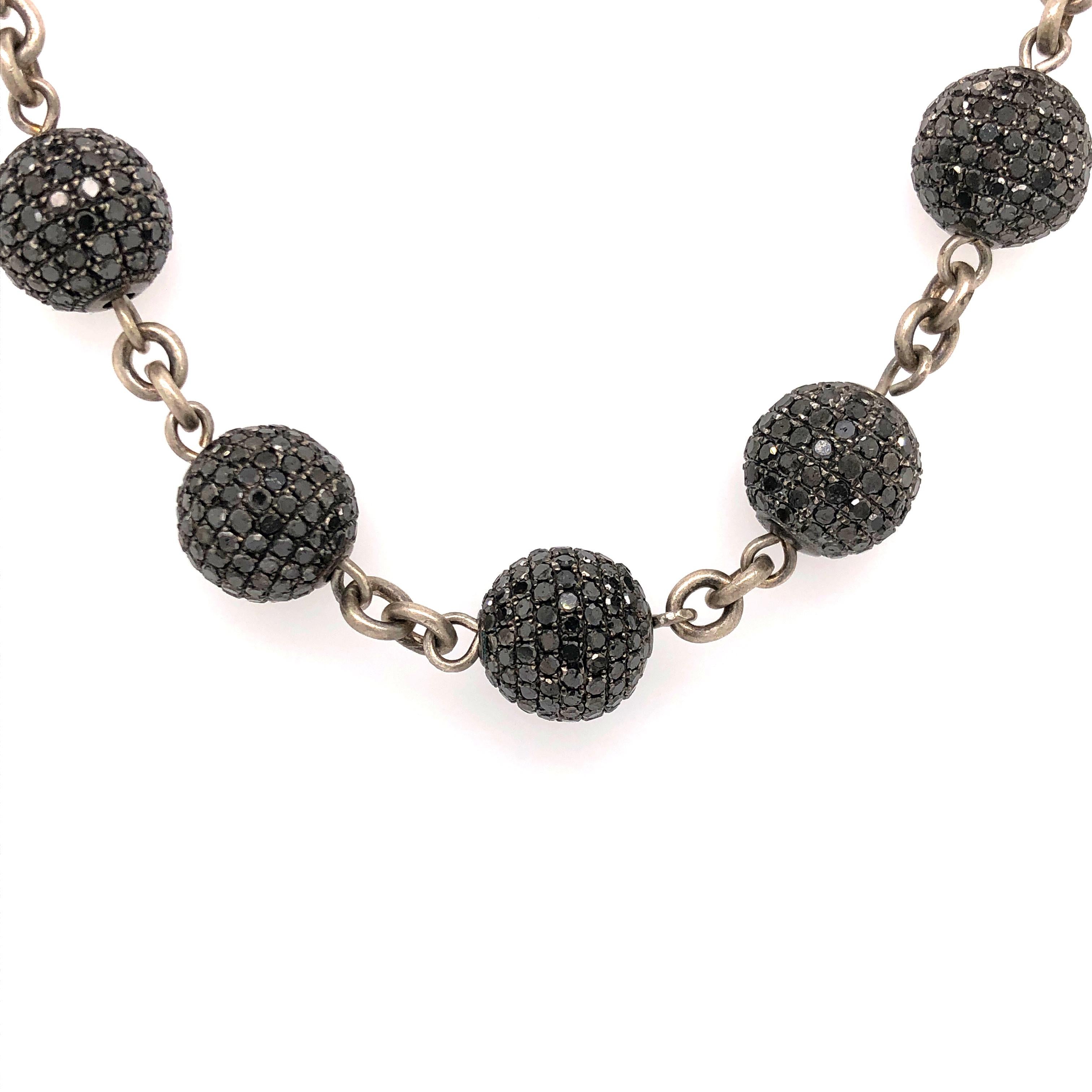 Modern Black Diamond Ball Silver Chain Necklace For Sale