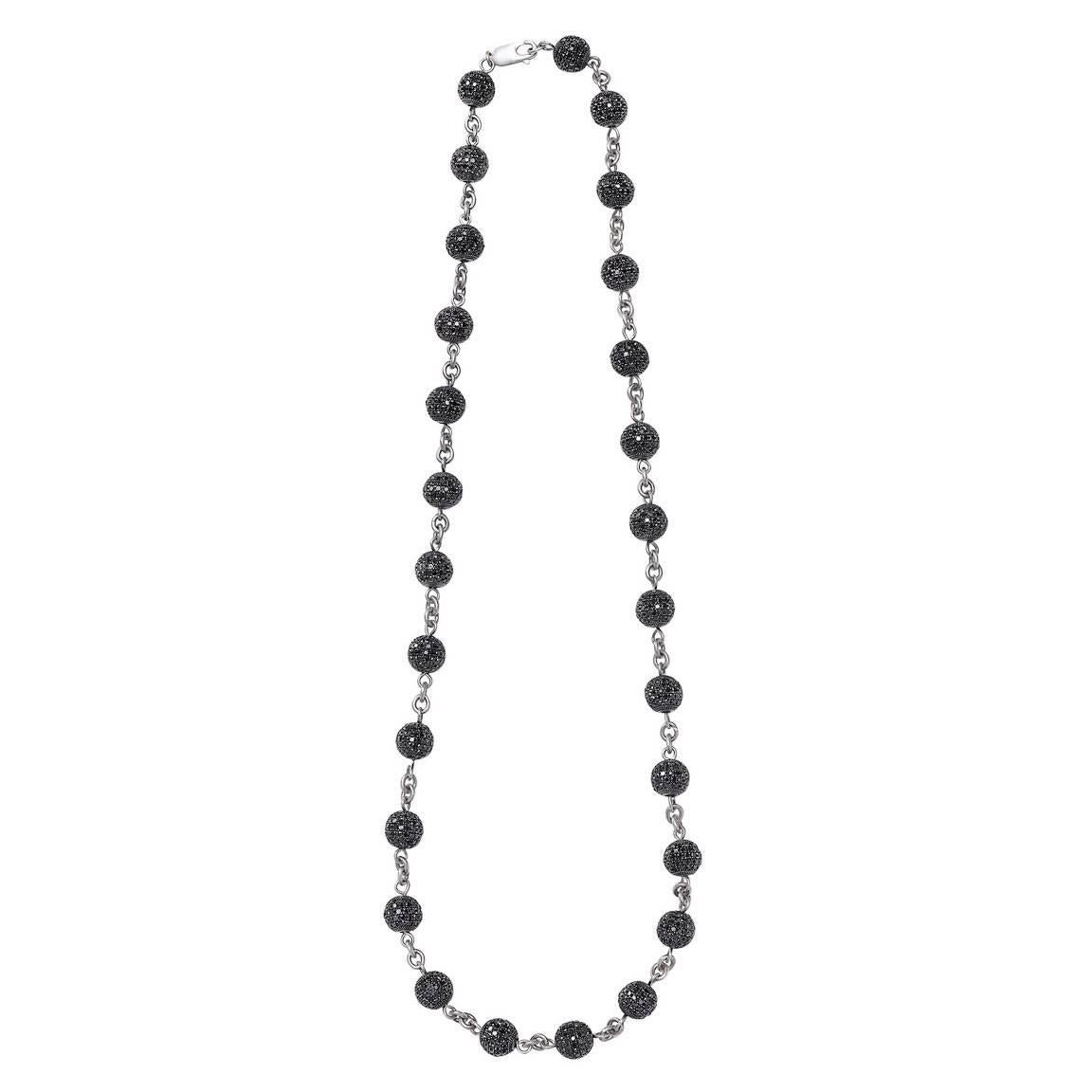 Black Diamond Ball Silver Chain Necklace For Sale