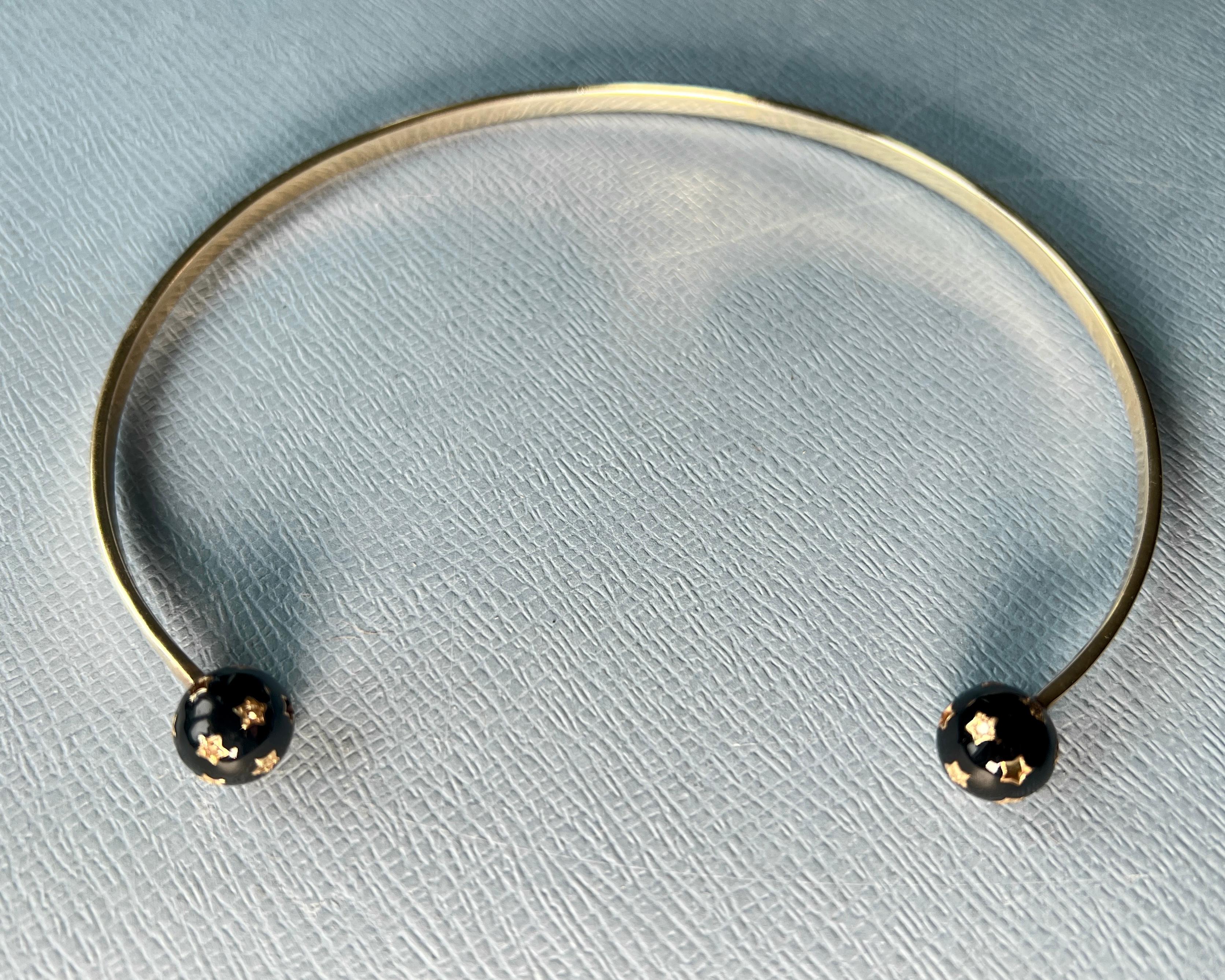 Black Diamond Orb Collar Necklace with Enamell Ends For Sale 4