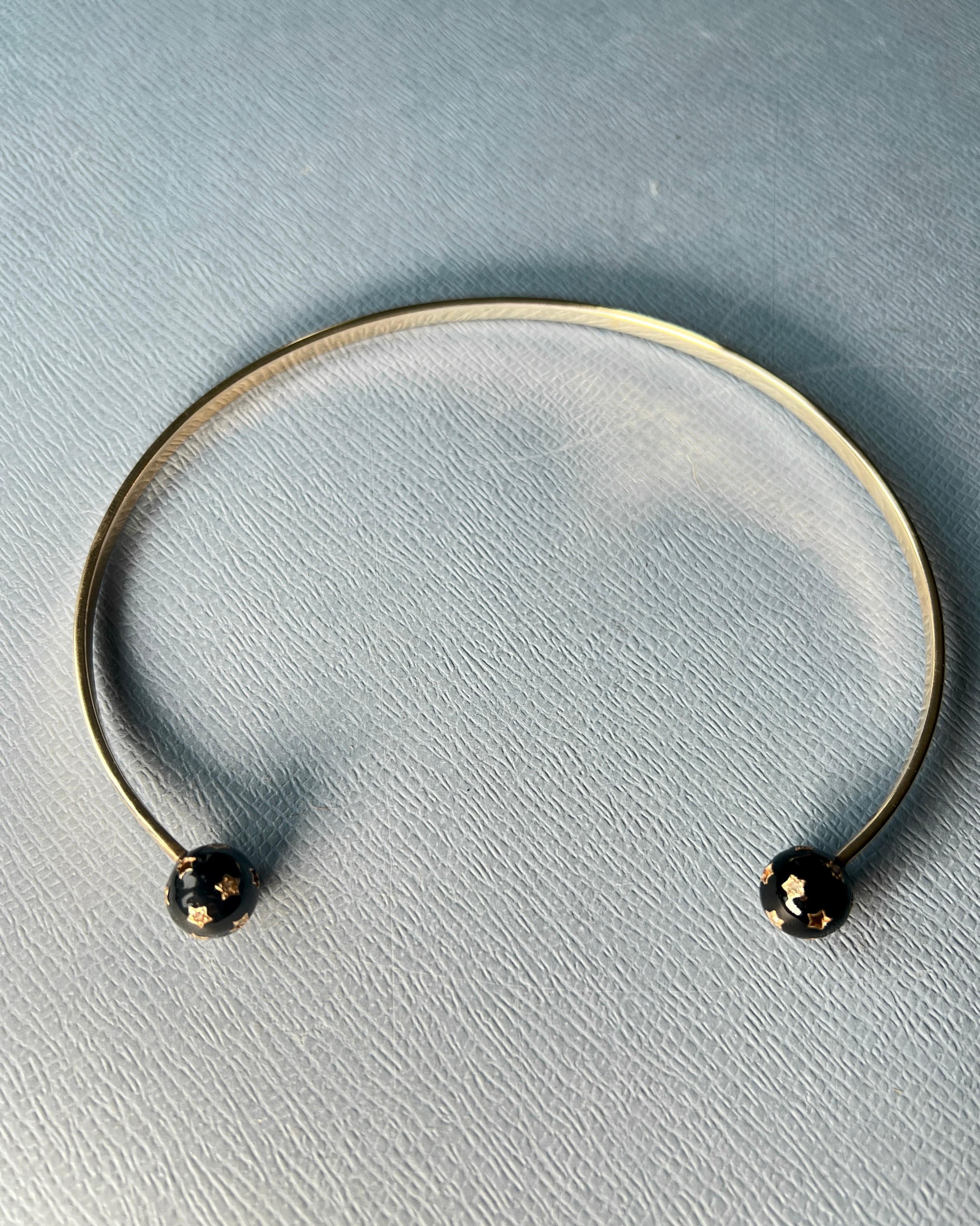 Single Cut Black Diamond Orb Collar Necklace with Enamell Ends For Sale