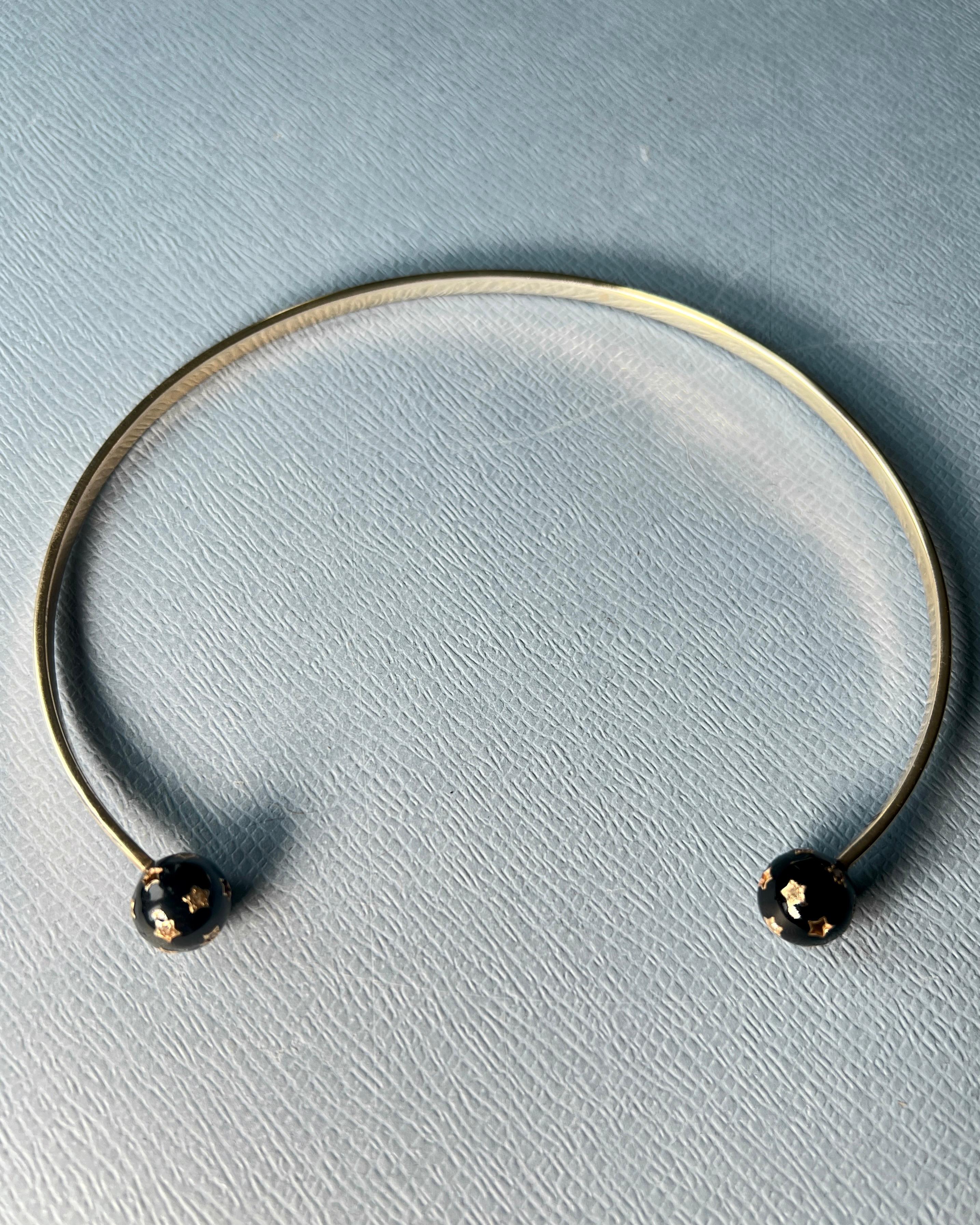 Black Diamond Orb Collar Necklace with Enamell Ends In New Condition For Sale In Los Angeles, CA