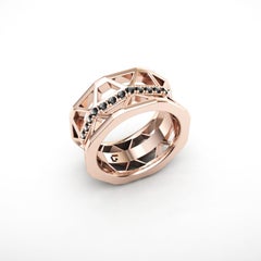 Black Diamond Band Elegant Rose 18K Gold Ring for Her for Him