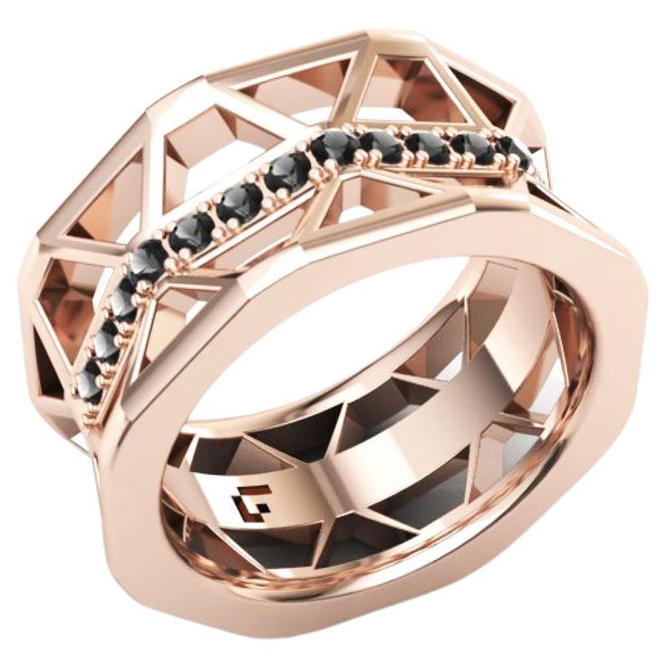 Black Diamond Band Elegant Rose 18K Gold Ring for Her for Him For Sale