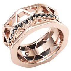 Black Diamond Band Elegant Rose 18K Gold Ring for Her for Him