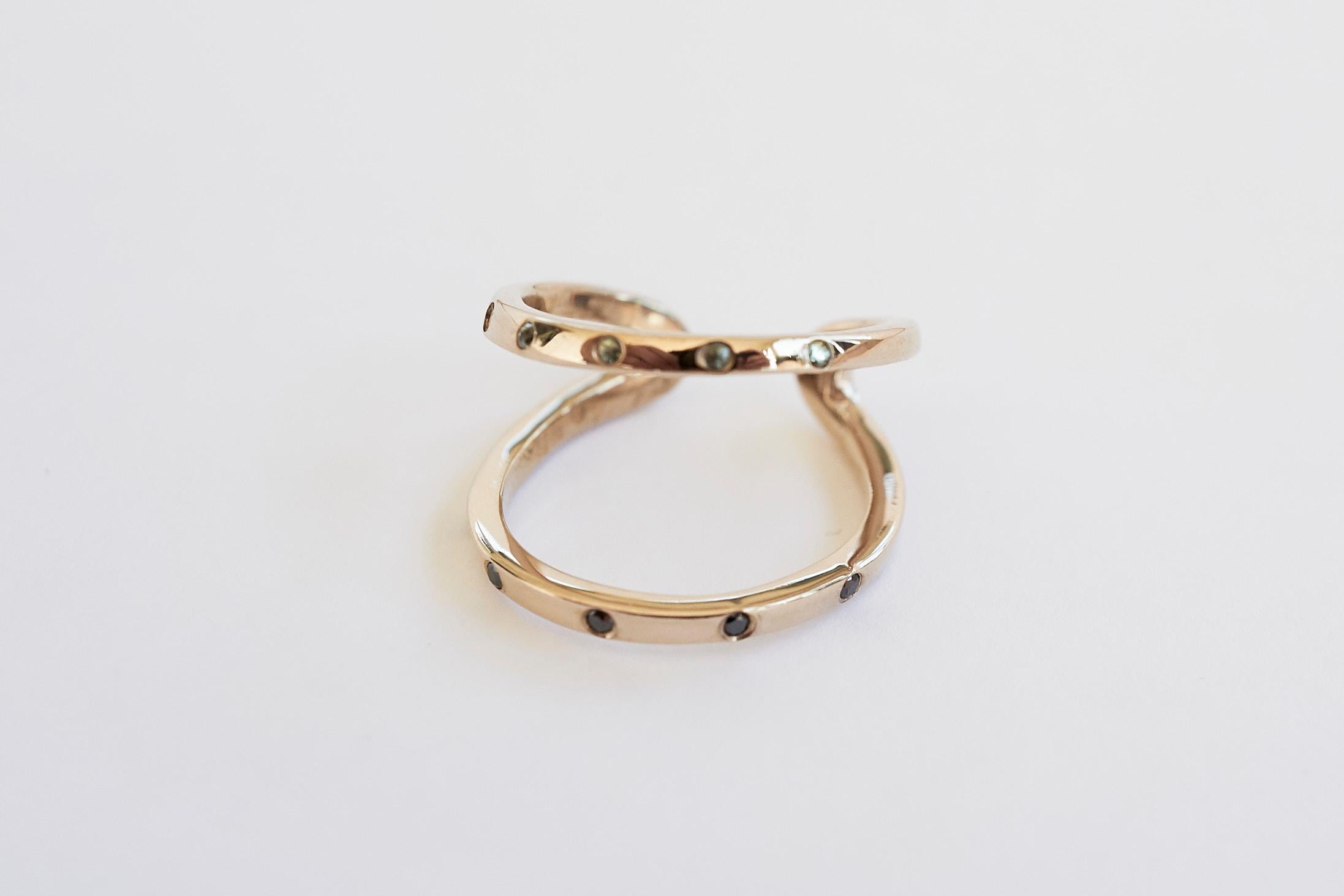 Women's Black Diamond Sapphire Gold Ring  For Sale
