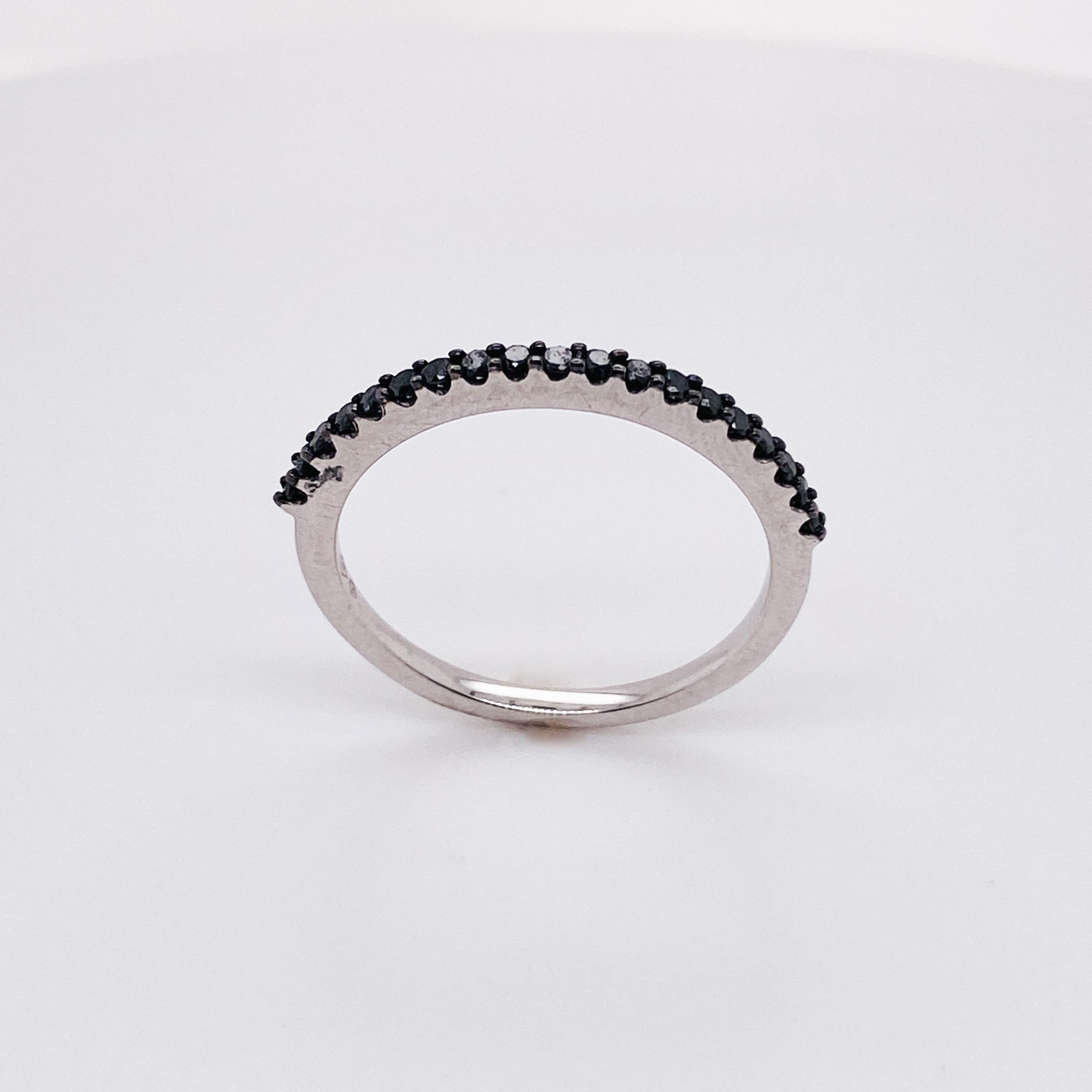 Contemporary Black Diamond Band Halfway Around 0.26 Carats of Diamonds Set in White Gold For Sale