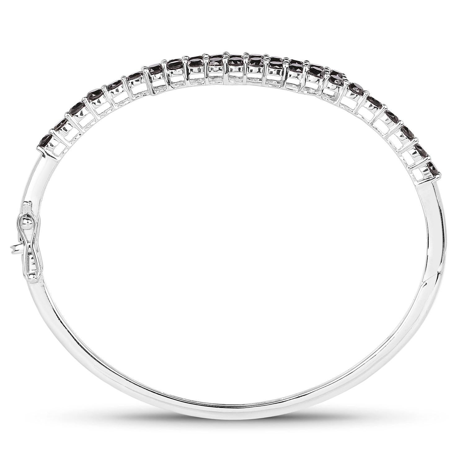 Contemporary Black Diamond Bangle Bracelet 3.98 Carats Sterling Silver For Sale
