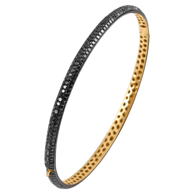 Pave Black Diamond Hinged Bangle Made in 18k Gold and Silver For Sale ...