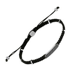 Bracciale a bastone con diamanti neri in macramè nero e argento, taglia M