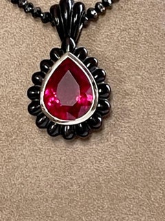 Black Diamond Bead Necklace with 18 K Gold Horn Rubelite Pendant