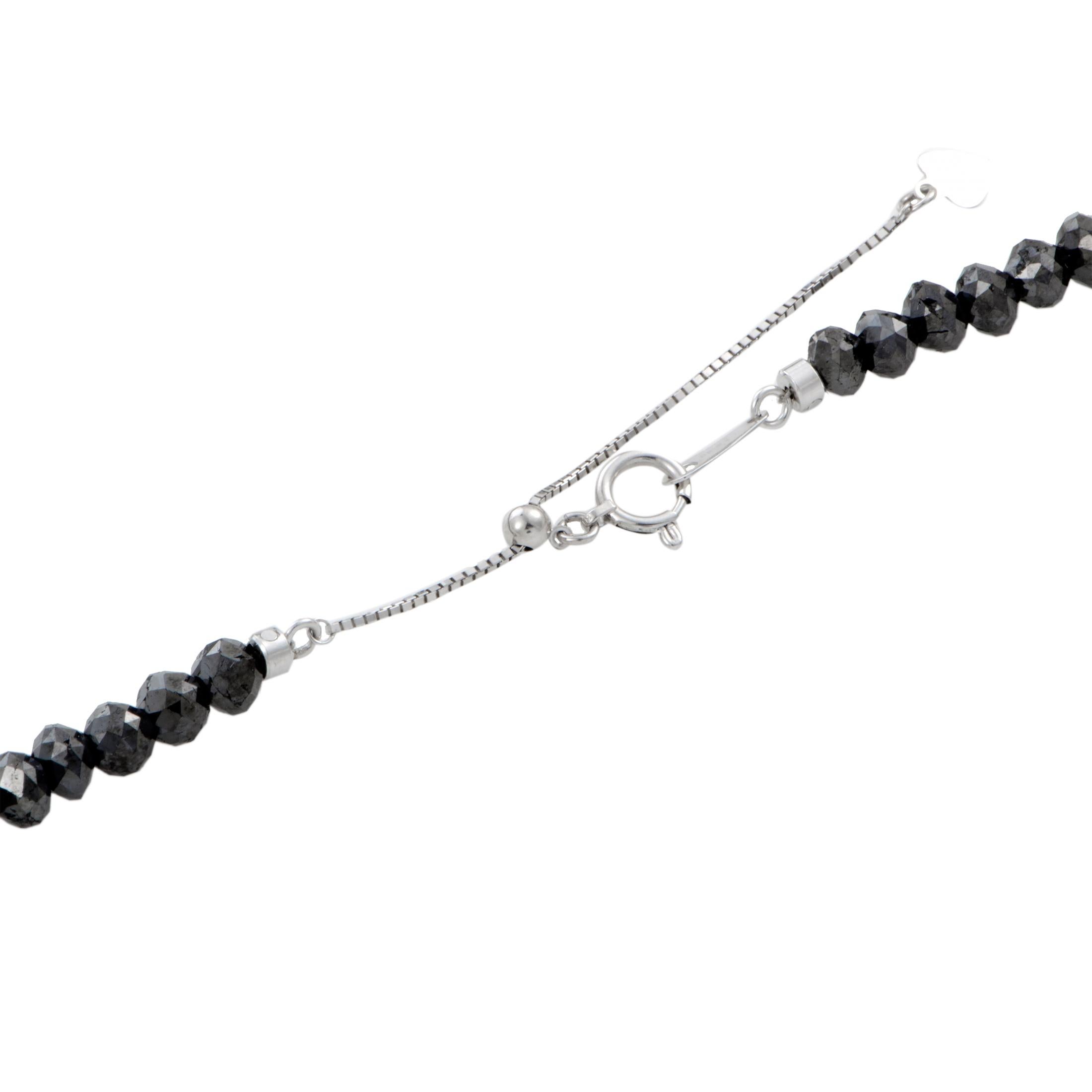Black Diamond Beaded White Gold Necklace In Excellent Condition In Southampton, PA