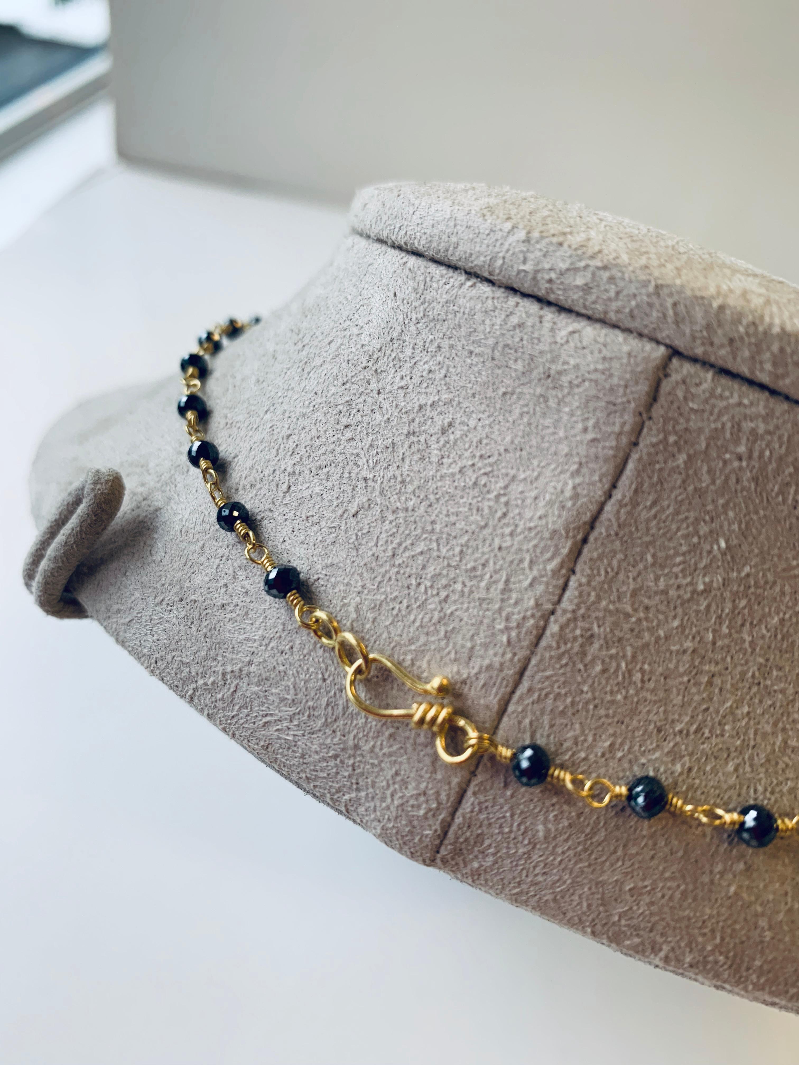Artisan Black Diamond Beads in yellow gold 20 Karat gold Necklace