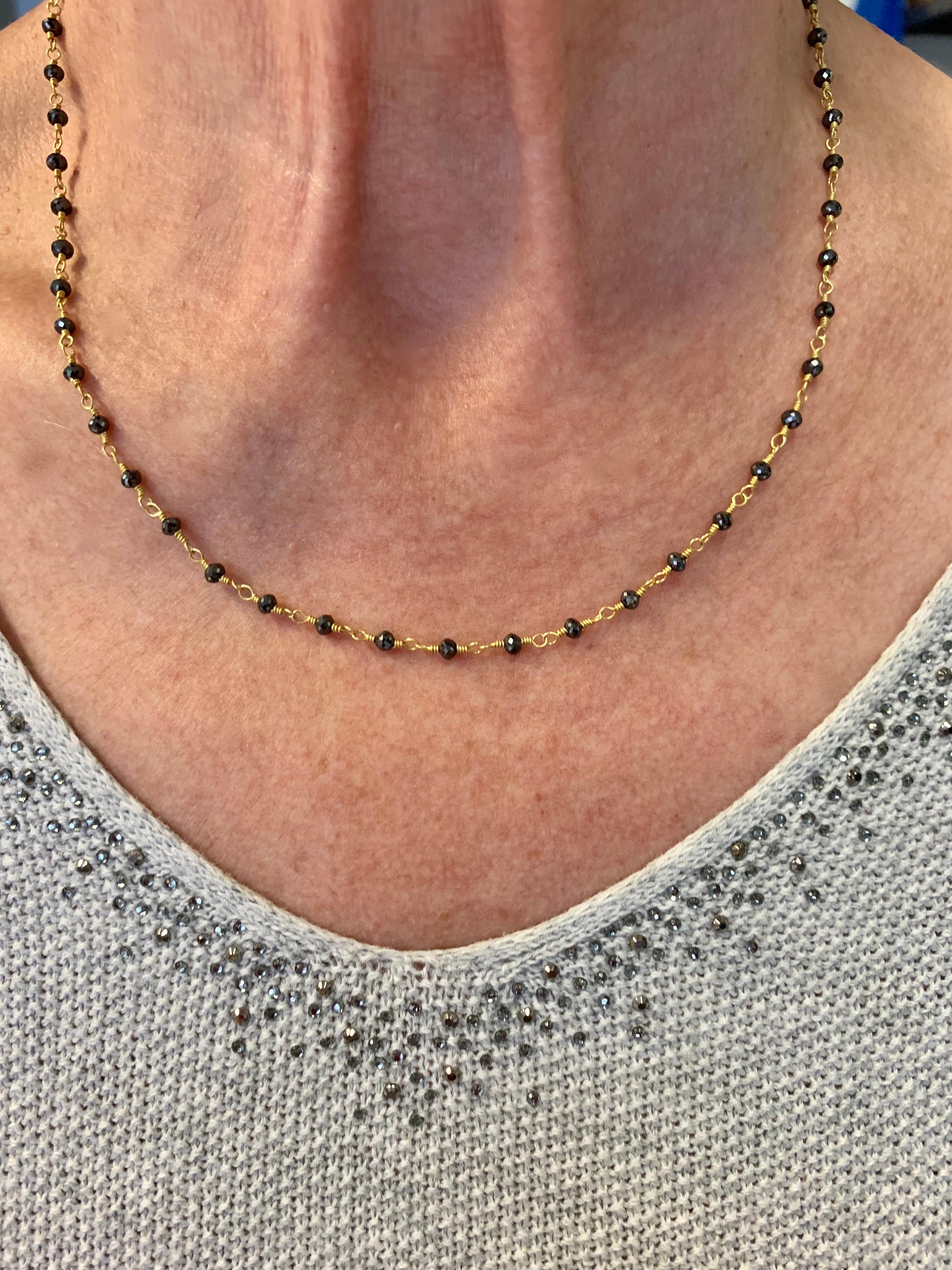 Round Cut Black Diamond Beads in yellow gold 20 Karat gold Necklace