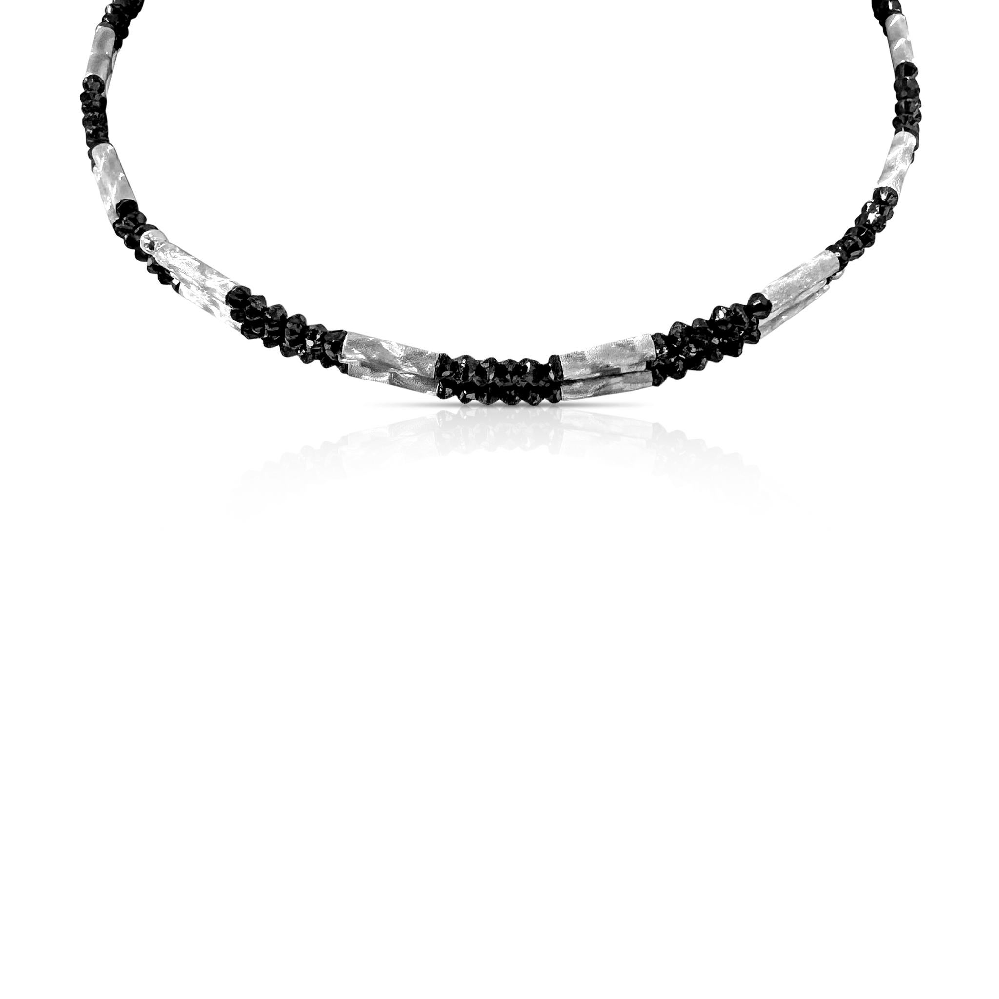 Black Diamond Beads & Magnet Necklace In Platinum In New Condition For Sale In Coral Gables, FL