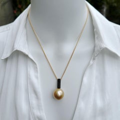 Golden 17mm South Sea Pearl with Black Diamond Bale in 14K Gold with 18K Chain