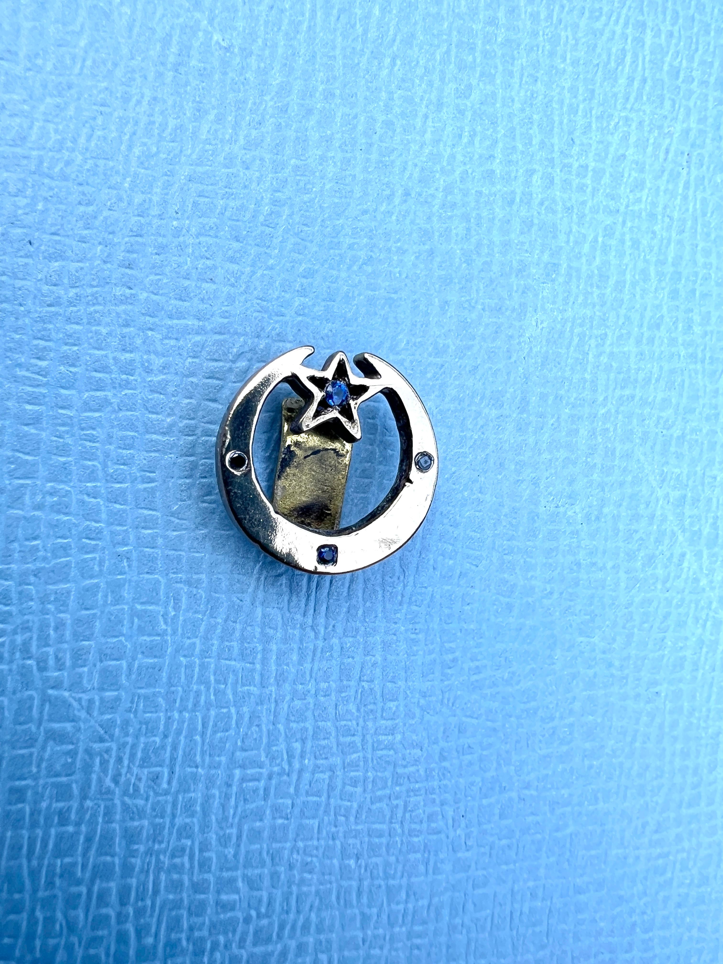 Contemporary Black Diamond Blue Sapphire Earring Crescent Moon For Sale