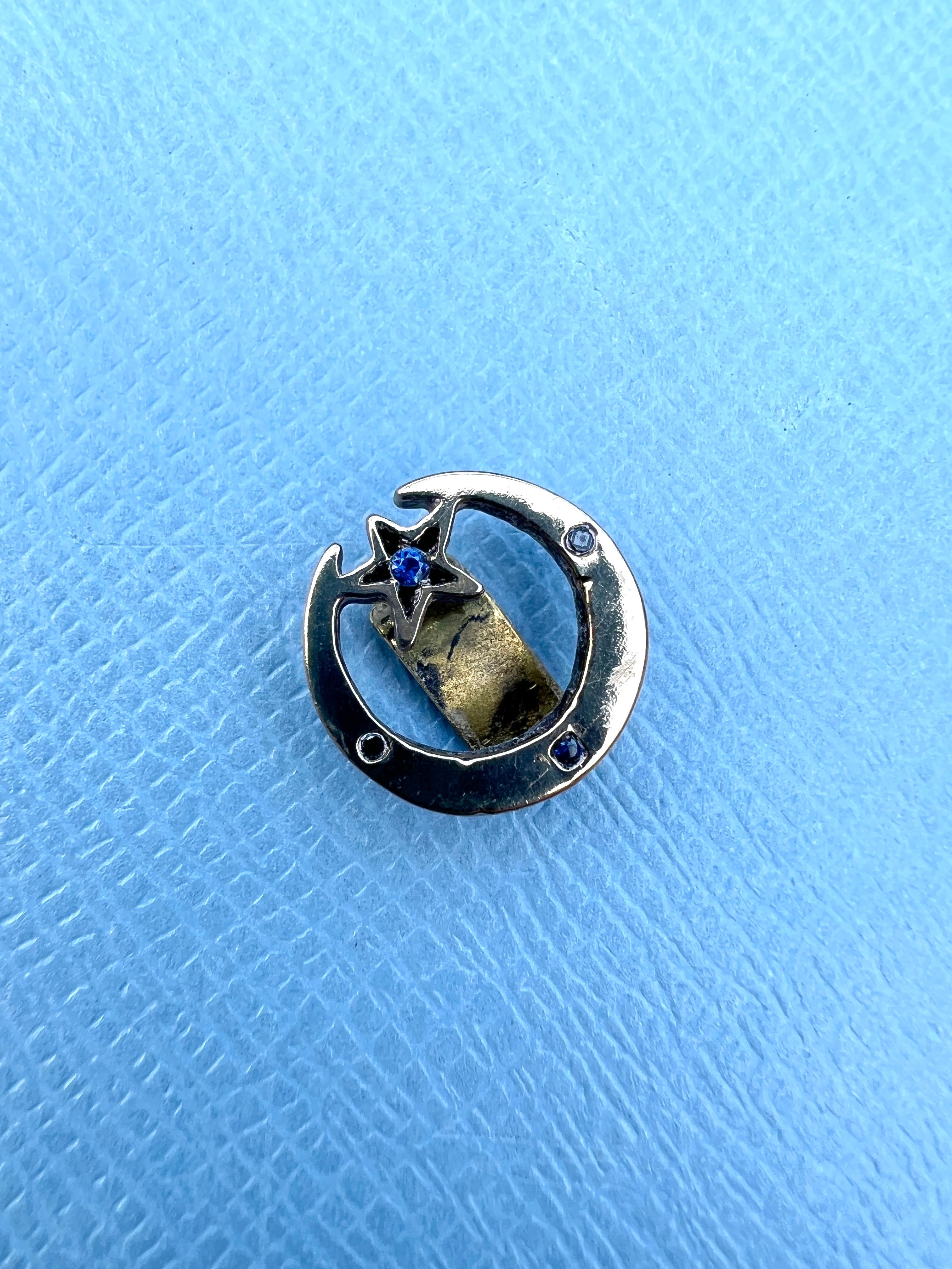 Black Diamond Blue Sapphire Earring Crescent Moon For Sale 1