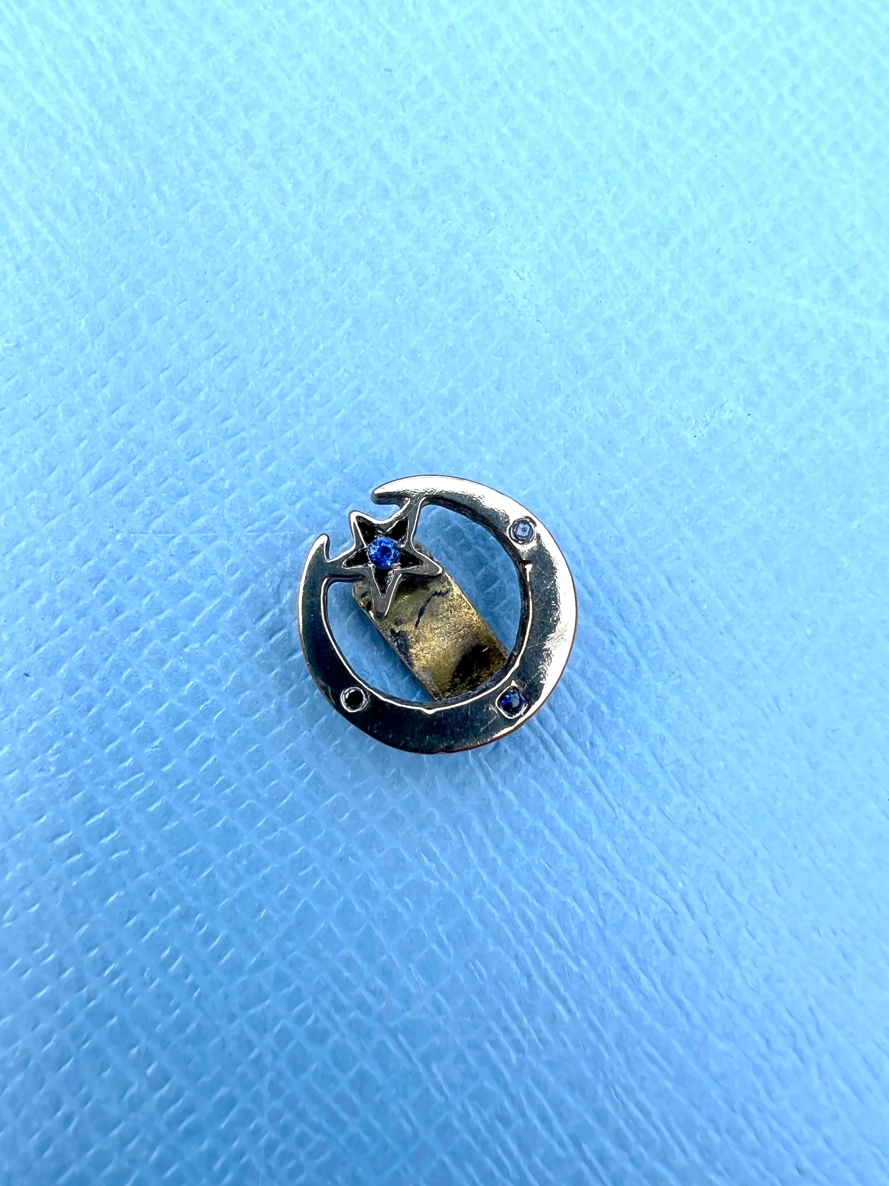Black Diamond Blue Sapphire Earring Crescent Moon For Sale 2