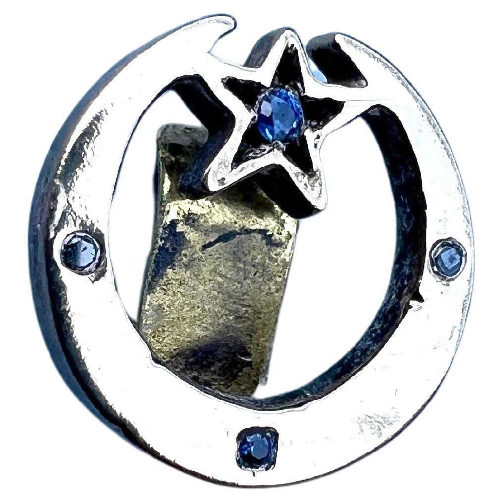 Pendiente Zafiro Azul Diamante Negro Luna Creciente
