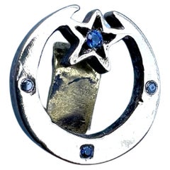 Black Diamond Blue Sapphire Earring Crescent Moon