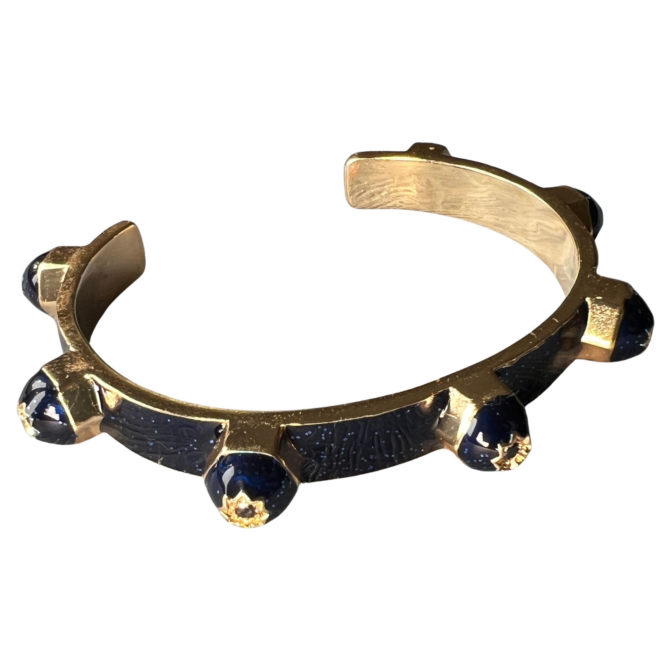 Taglio brillante Bracciale con diamanti neri e smalto blu in vendita