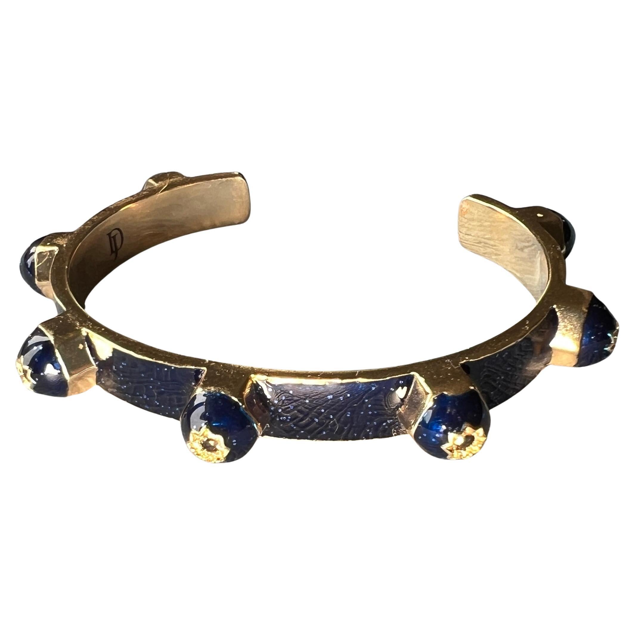 Black Diamond Bracelet Cuff Blue Enamel