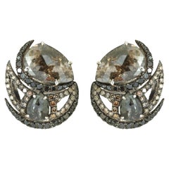 Black Diamond Brown Diamond Earrings in 18 Karat White Gold Setting