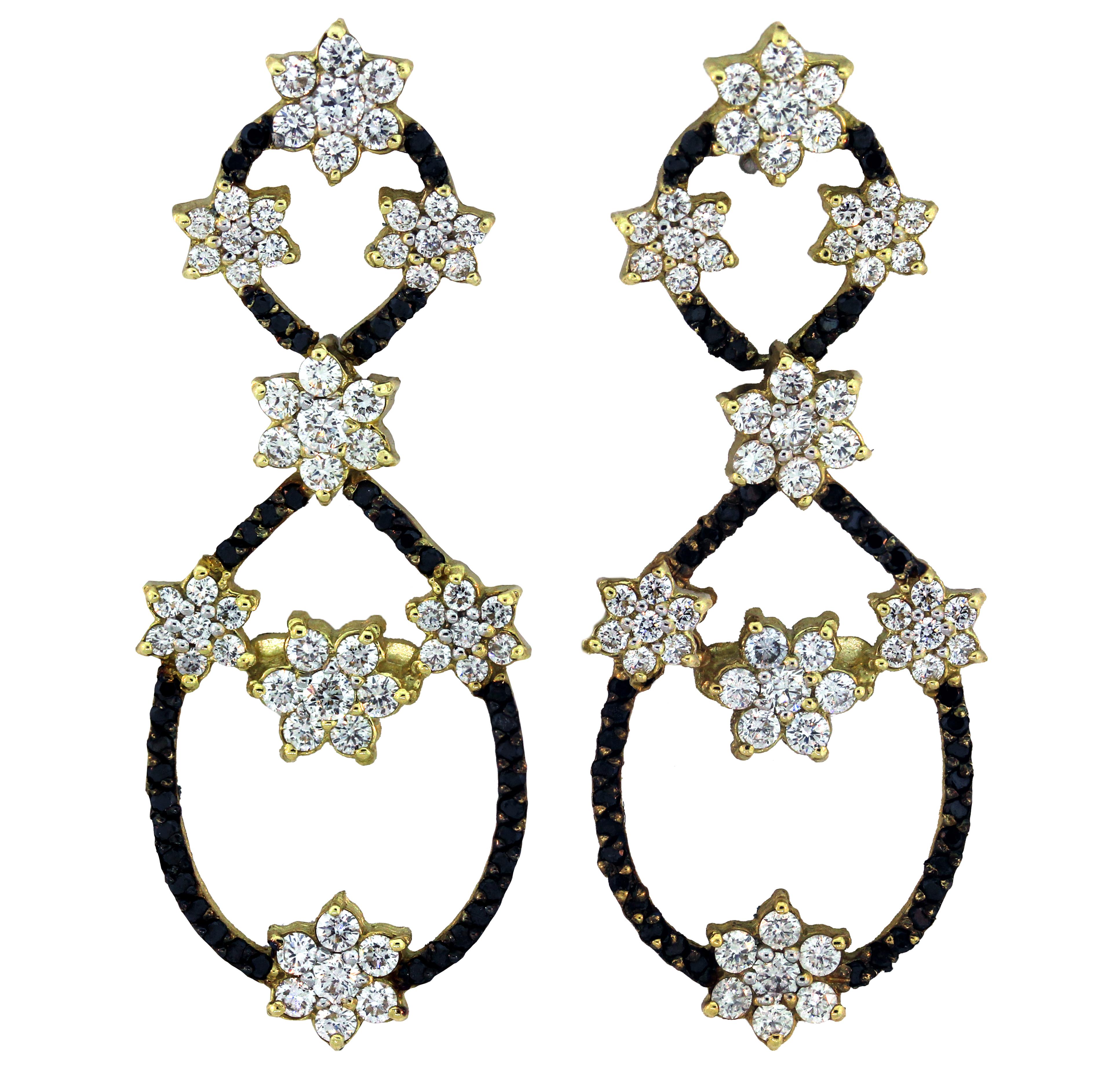 Women's Black Diamond Chandelier Earrings with White Gold and Diamonds Stambolian