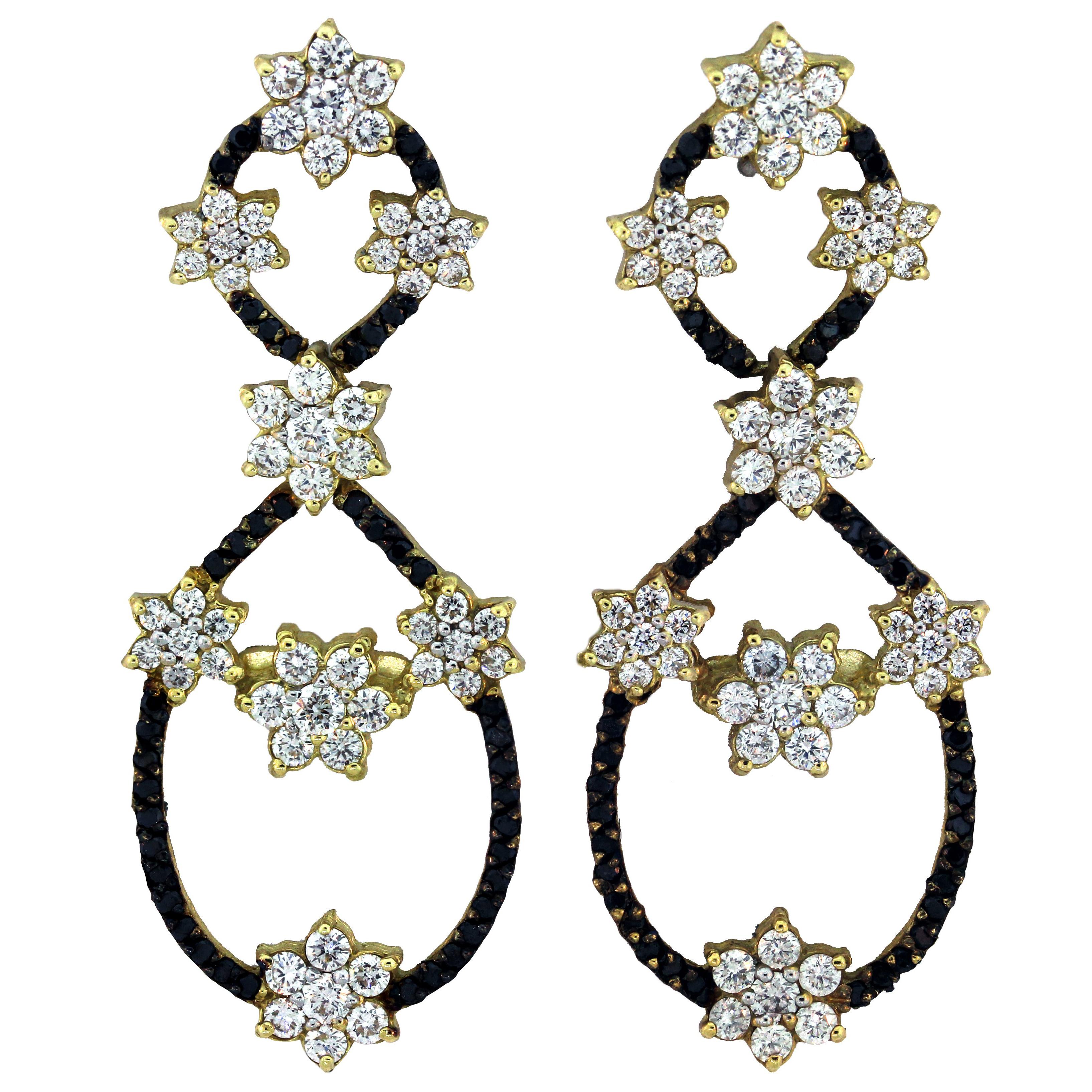 Black Diamond Chandelier Earrings with White Gold and Diamonds Stambolian