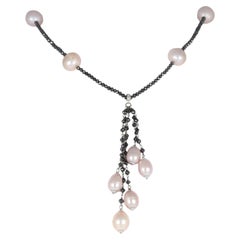 Black Diamond Choker with Cascading Pink Pearls