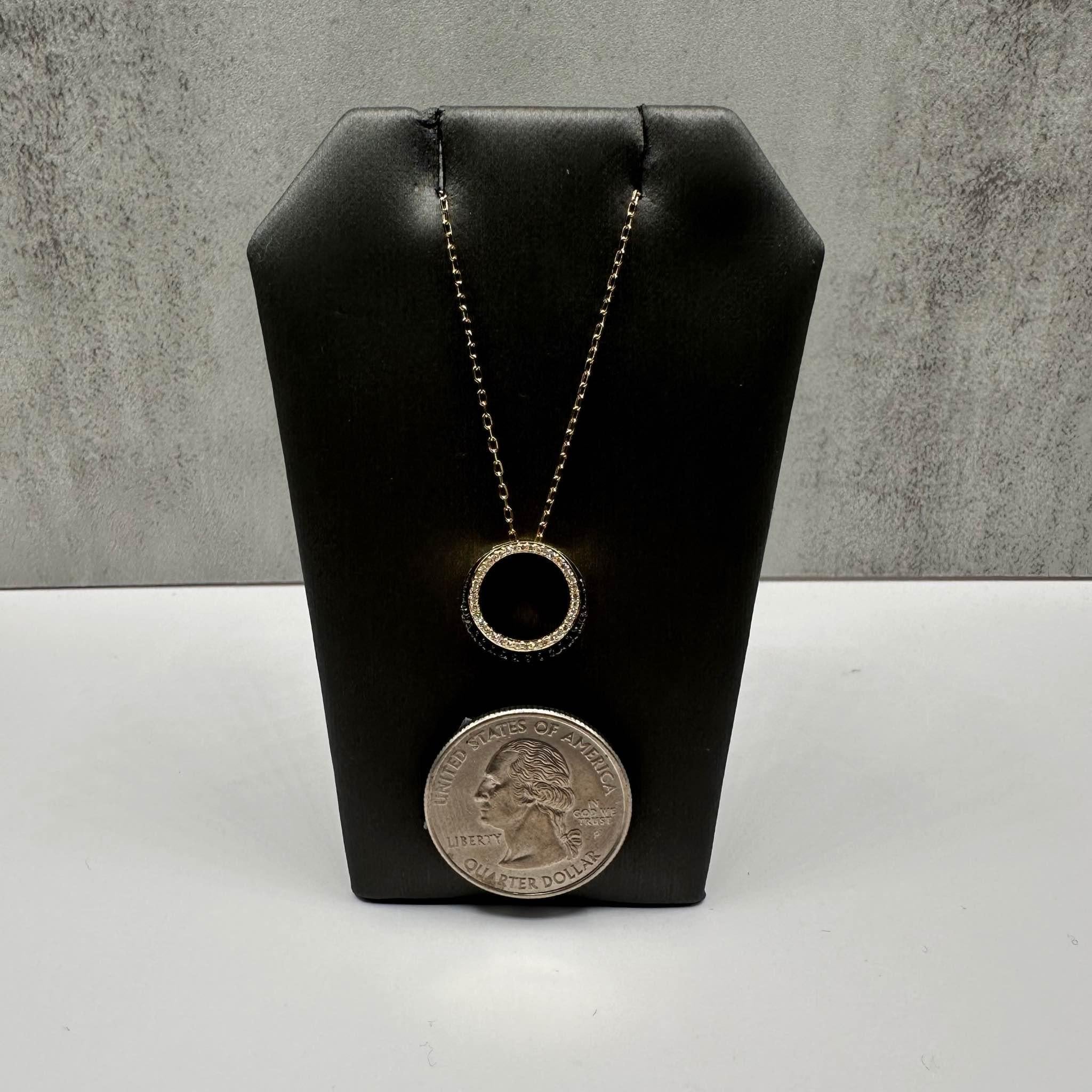 Schwarze Kreis-Halskette mit schwarzen Diamanten aus 10kt Gelbgold - 0,25ctw GH SI Diamanten, 18