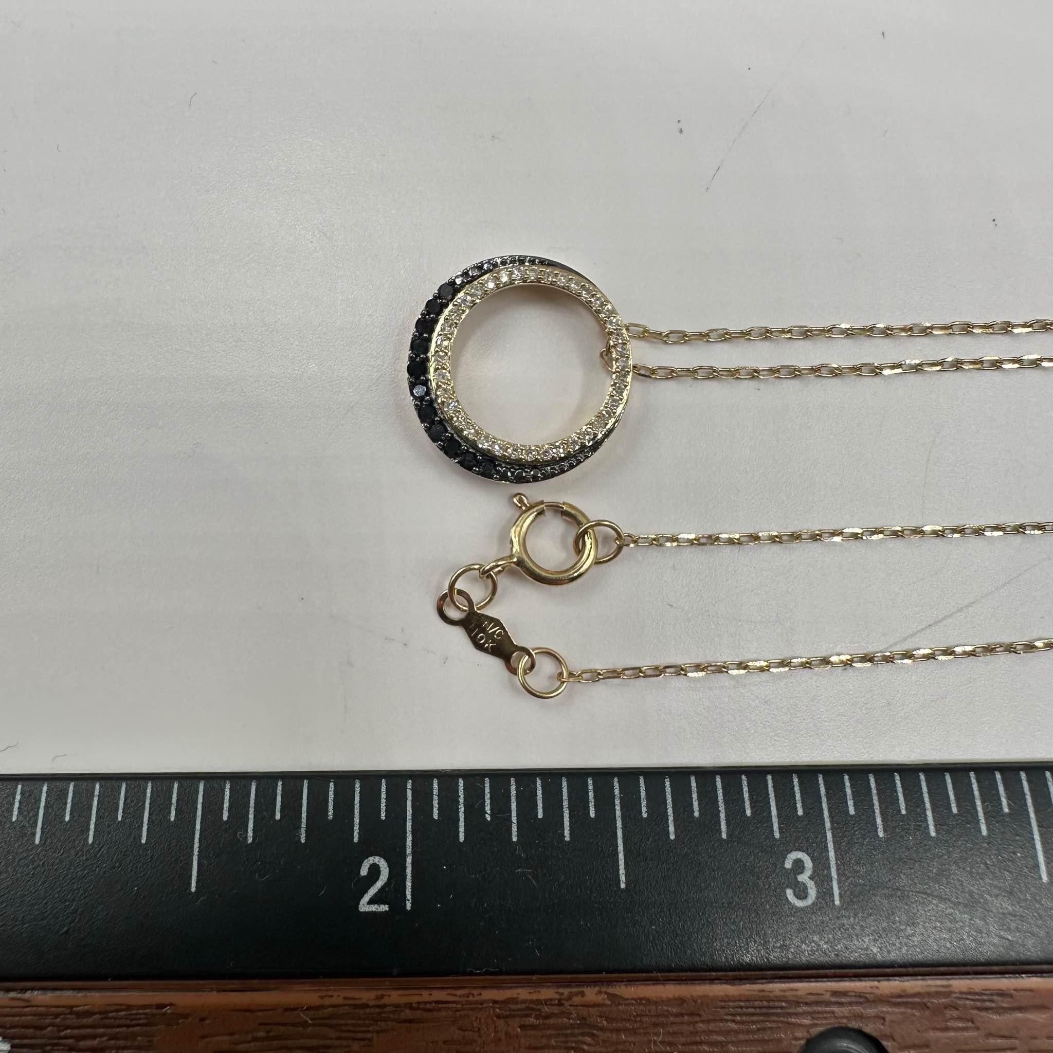 Schwarze Kreis-Halskette mit schwarzen Diamanten aus 10kt Gelbgold - 0,25ctw GH SI Diamanten, 18