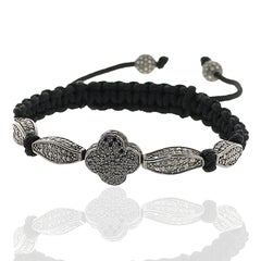 Black Diamond Clover & Leaf Macramé Hand-Knotted Bracelet