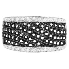 Black Diamond Cluster Ring White Diamonds 0.78 Carats Sterling Silver