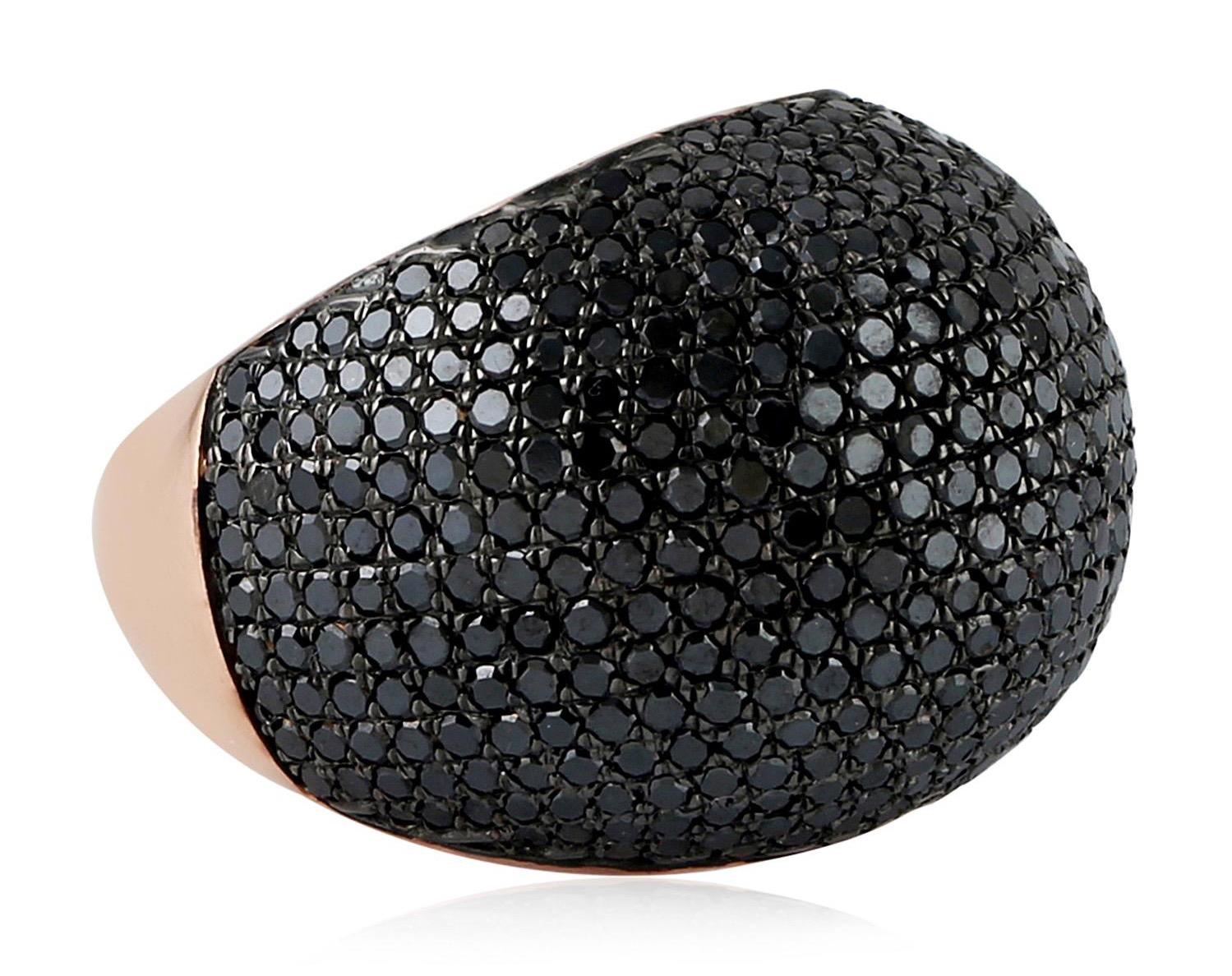 This stunning ring has been meticulously crafted from 18-karat gold & sterling silver.
Handcrafted with 4.08 carats glimmering black diamonds. 

The ring is a size 7 and may be resized to larger or smaller upon request. 
FOLLOW  MEGHNA JEWELS