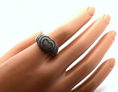 Black diamond cocktail ring 14KT white gold large dome ring heart ring