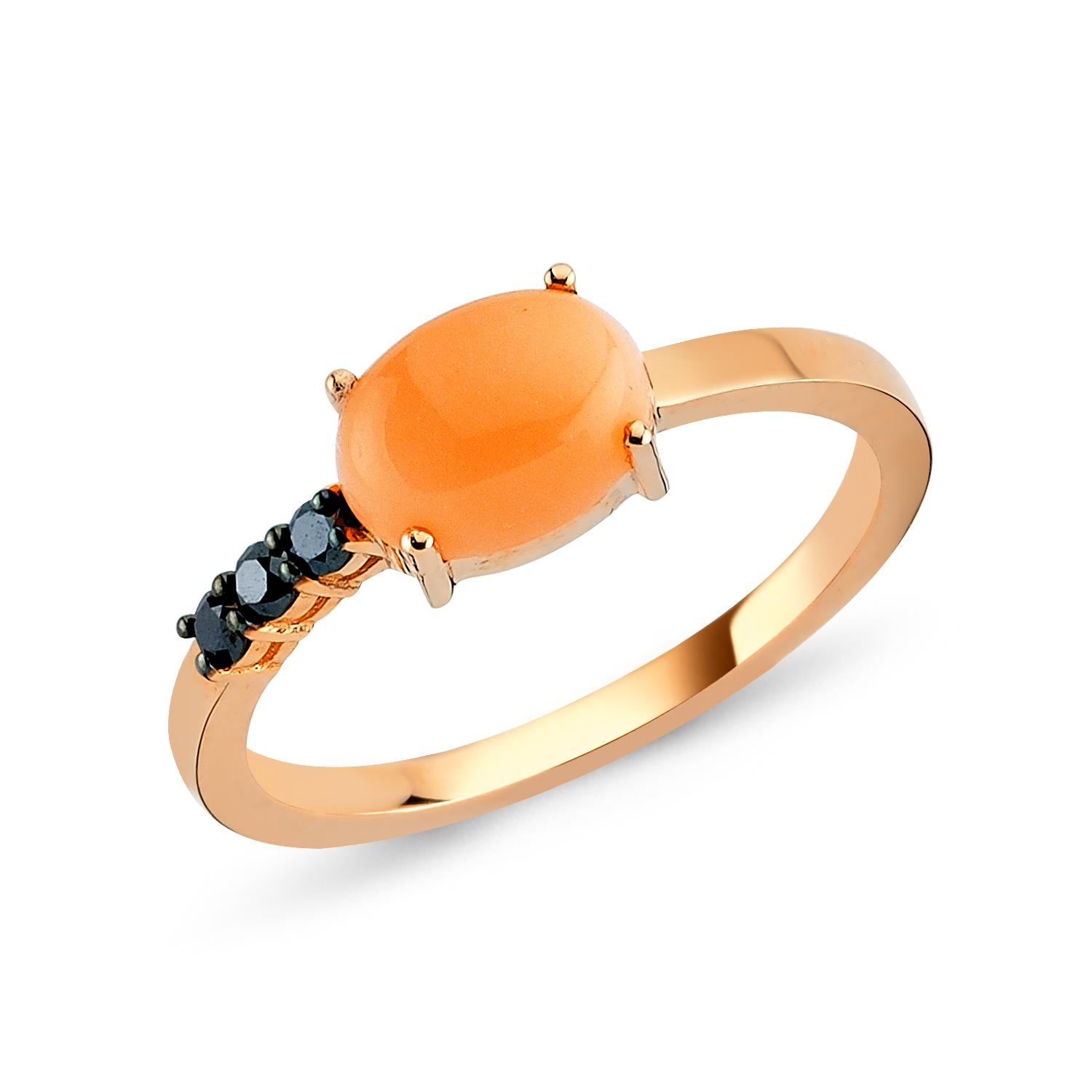 Women's Black Diamond Coral Ring in Rose Gold by Selda Jewellery For Sale