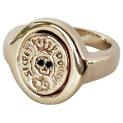 Anillo con cresta de diamantes negros Anillo de sello Calavera de oro Estilo Memento Mori