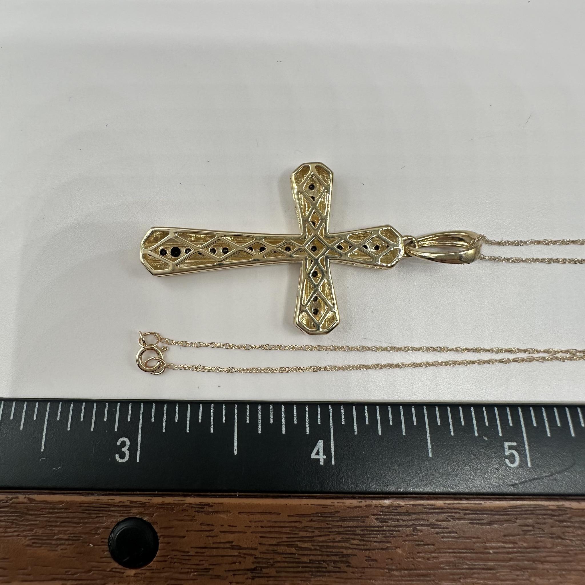 Women's or Men's Black Diamond Cross in 10kt Yellow Gold - 0.50ctw, 18