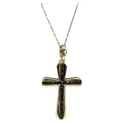 Black Diamond Cross in 10kt Yellow Gold - 0.50ctw, 18", Spring Ring Clasp, New
