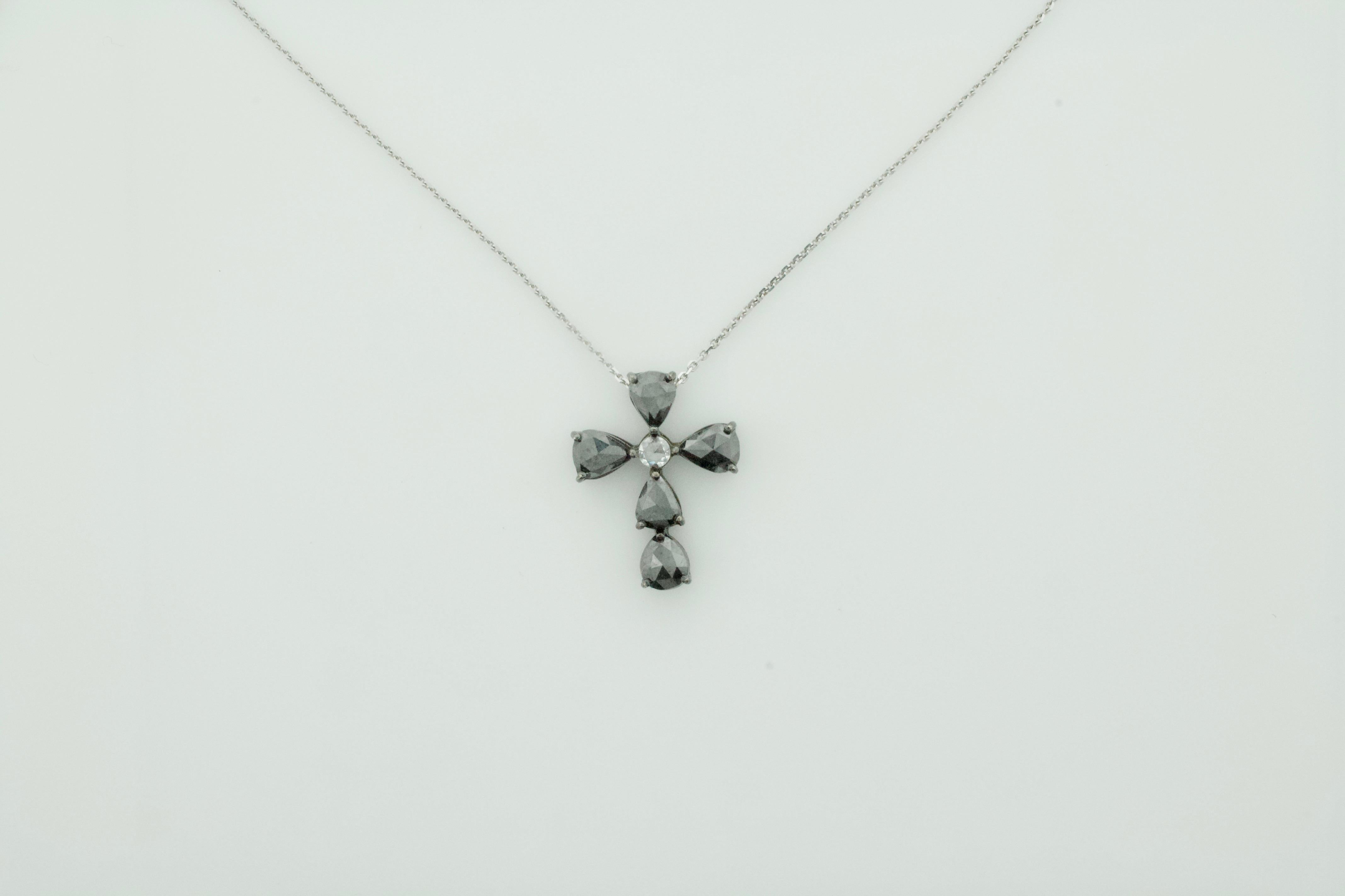 Modern Black Diamond Cross in 18 Karat 1.93 Carat For Sale