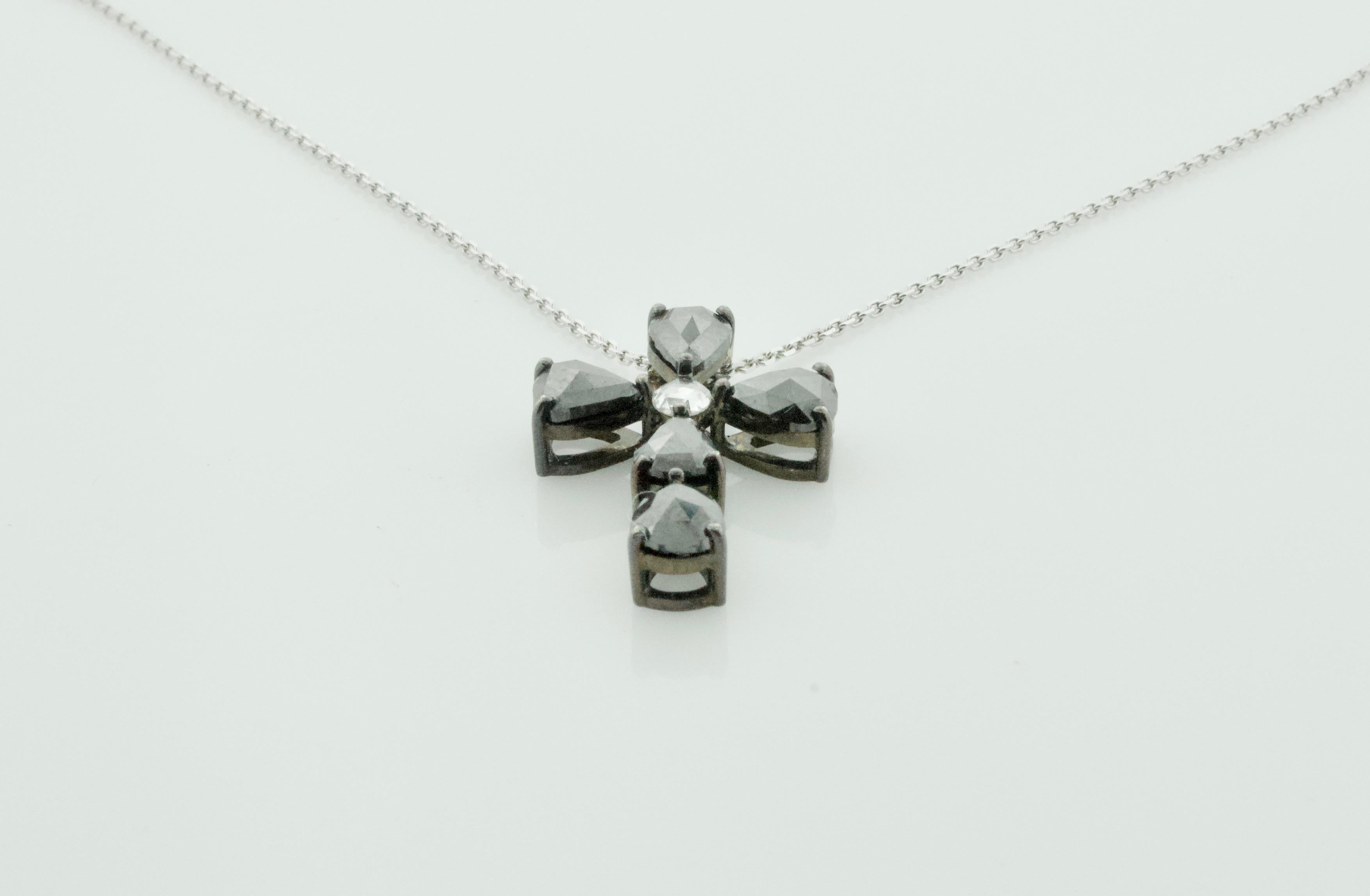 Rose Cut Black Diamond Cross in 18 Karat 1.93 Carat For Sale