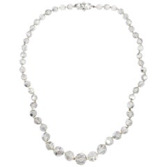 Vintage Black Diamond Crystal Graduated Bead Necklace, Silver Clasp