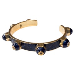 Black Diamond Cuff Bracelet Blue Enamel Eight Pointed Star 14K Gold Plated