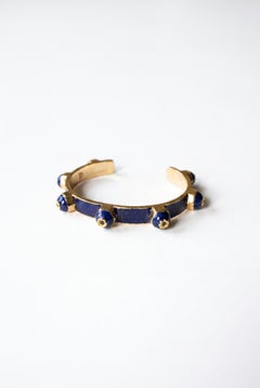 Black Diamond Cuff Brutalist Stud Barcelet Blue Enamel Gold Plated J Dauphin
