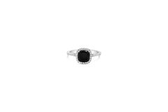 Black Diamond Cushion Cut Solitaire Ring in 18Kt White Diamonds Brilliant Cut