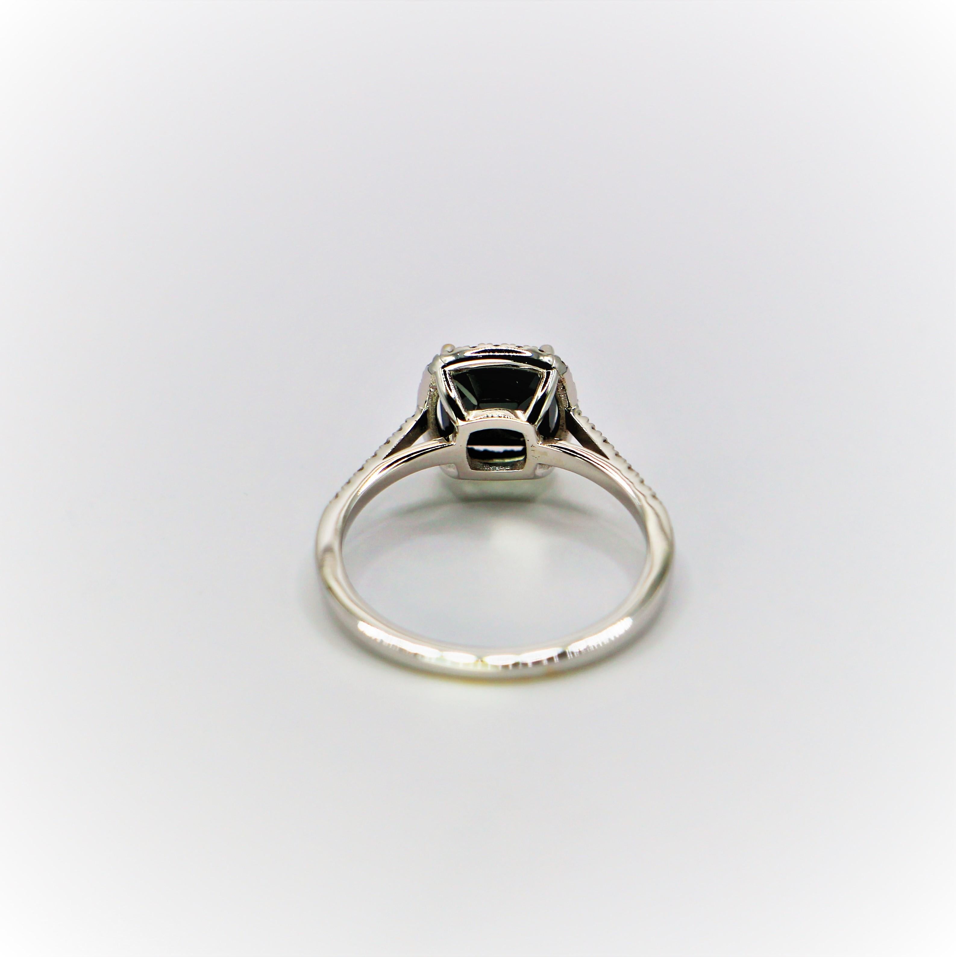 Black Diamond Cushion Cut Solitaire Ring in 18Kt White Diamonds Brilliant Cut In New Condition For Sale In Athens, GR