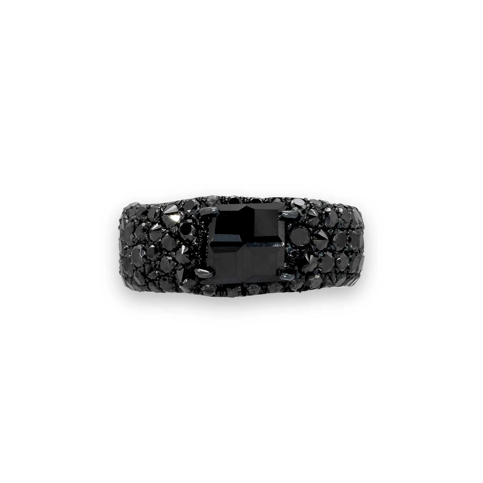 Square Cut Black Diamond d'Avossa Man and Woman Ring