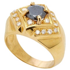 Vintage Black Diamond, Diamonds and Gold Ring