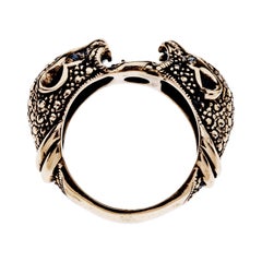 Anello del giaguaro Anello da cocktail con diamante nero Anello di bronzo con animale J DAUPHIN